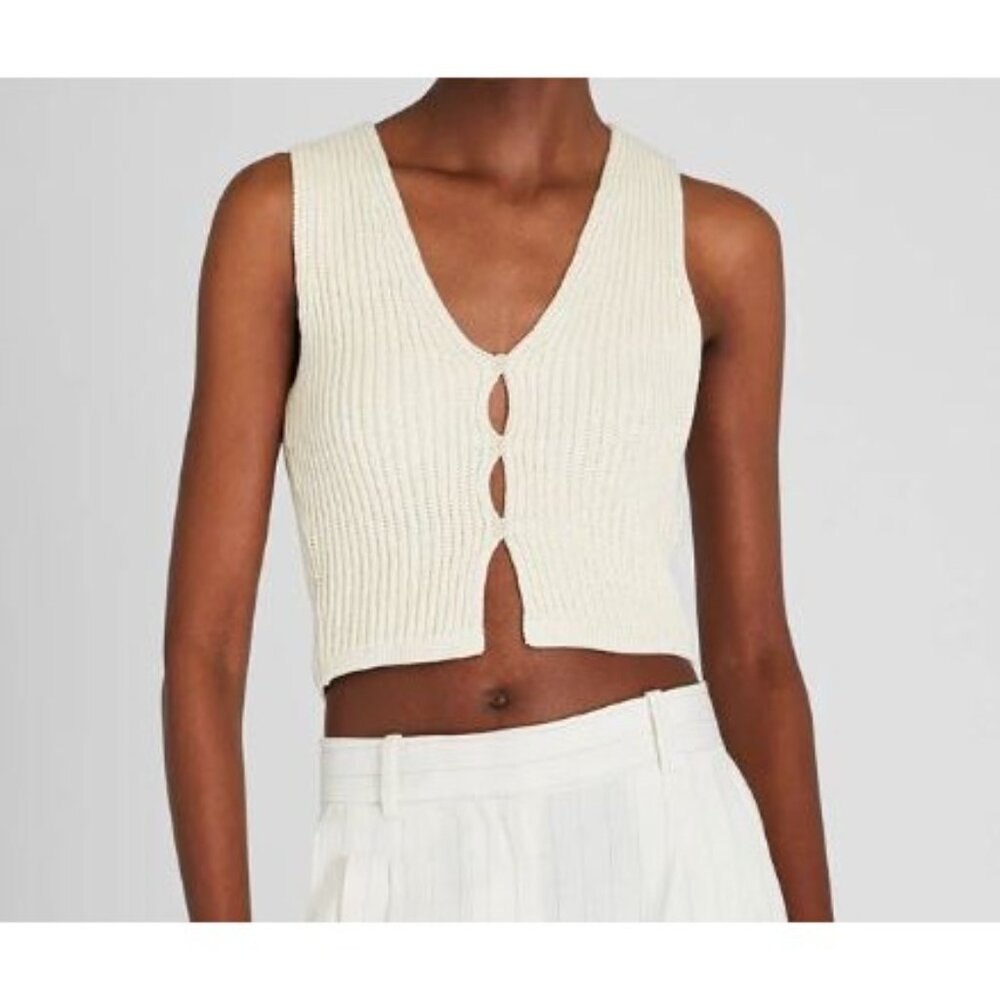 Club Monaco Womens Large Chandails Knit Sweater Vest Off White